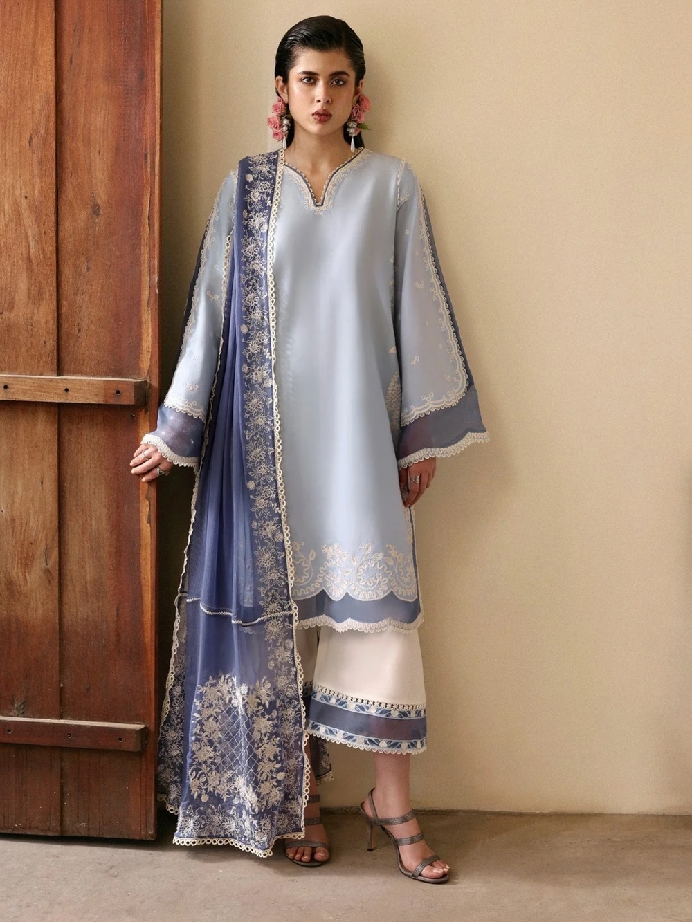 HUSSAIN REHAR PAKISTANI DESIGNER EMBROIDERED DRESS INDIAN 3 PIECE